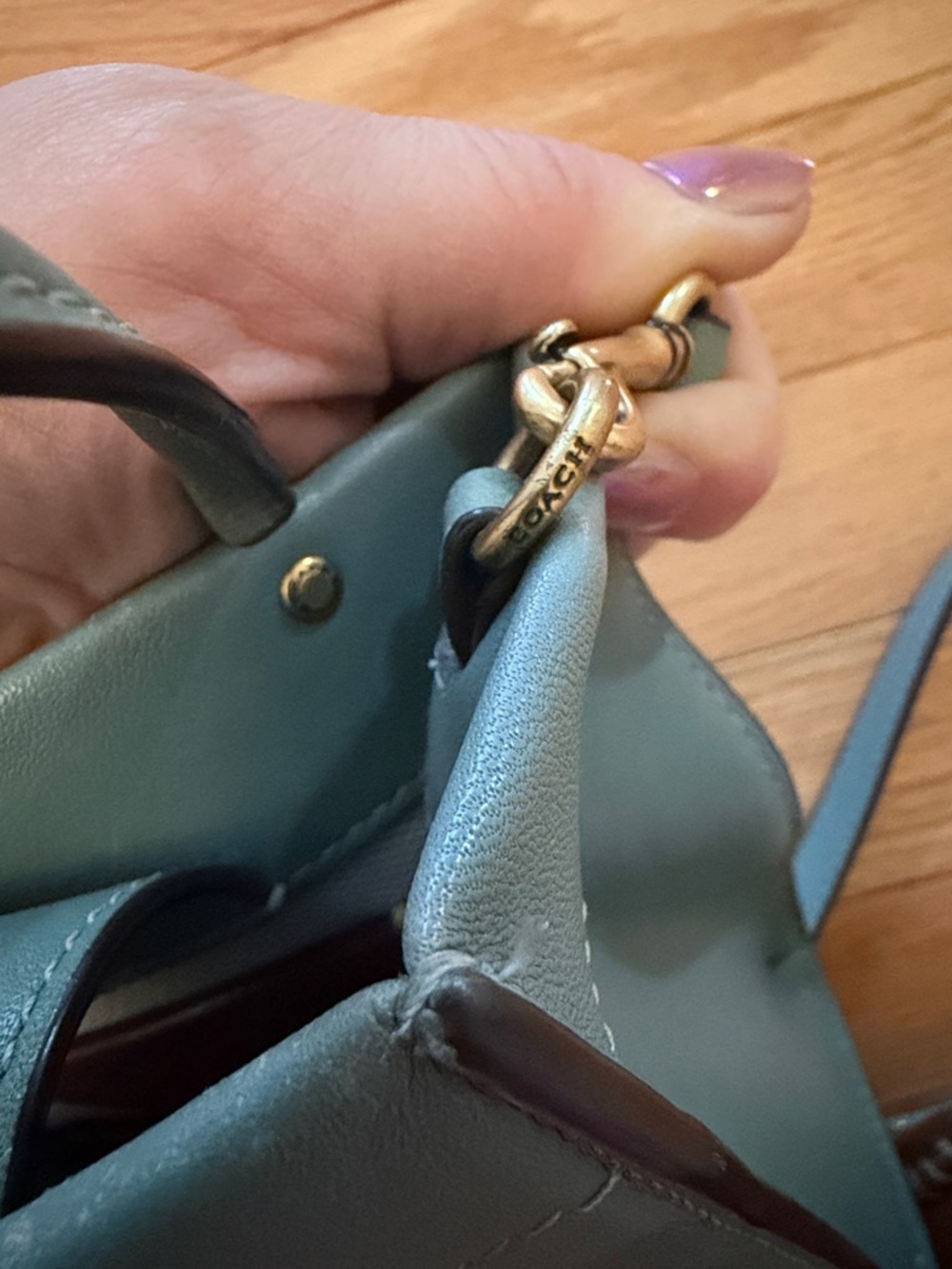 Coach Olive Leather Mini Crossbody Tote in Sage Green - Picture 5 of 8